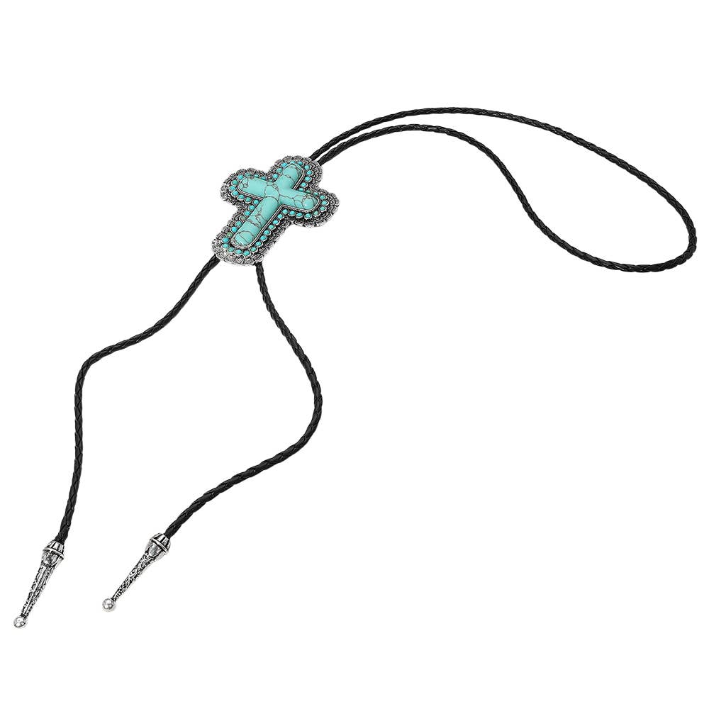 Western Turquoise Faux Leather Bolo Necklace
