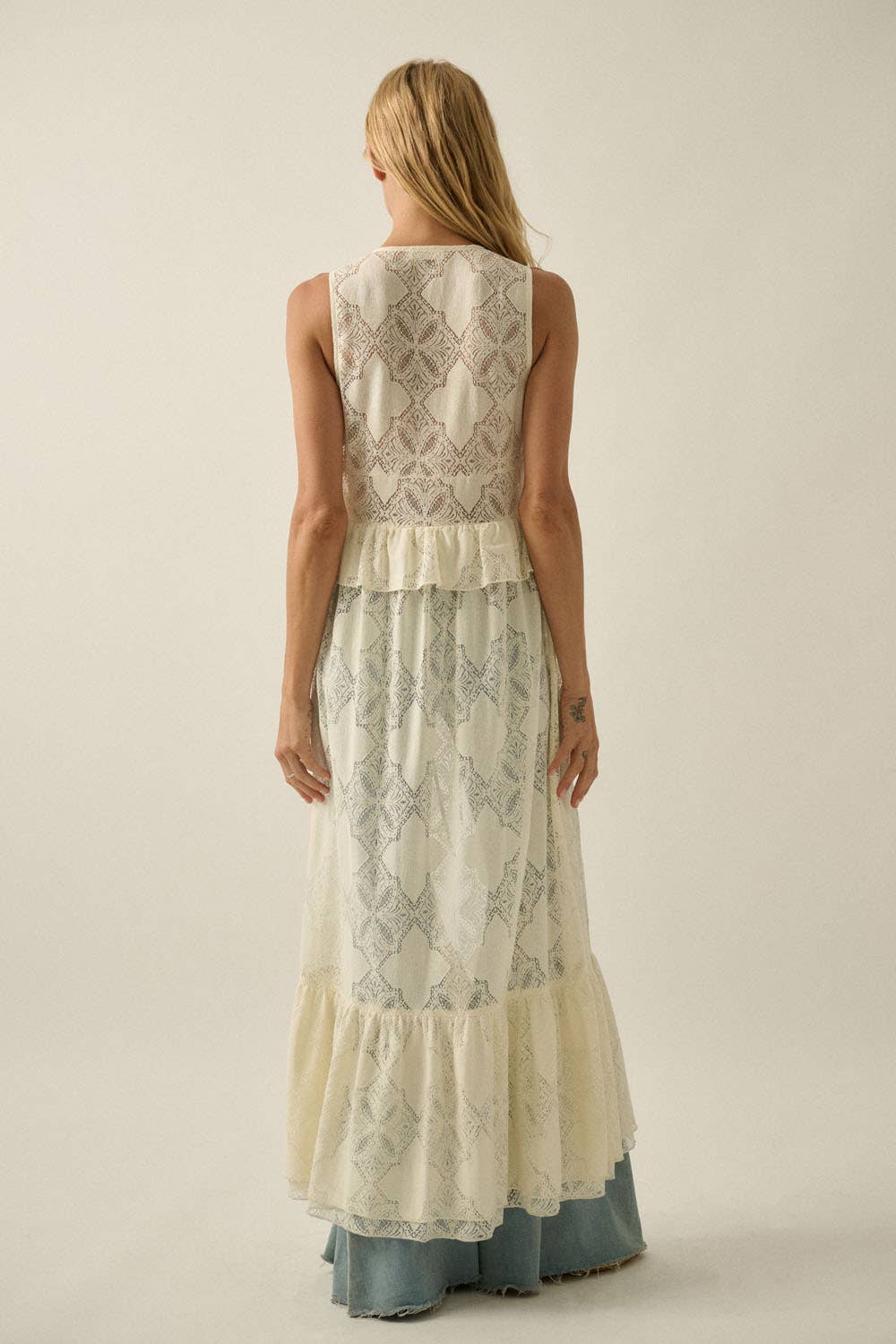 Floral Lace Tie Maxi Cream Top