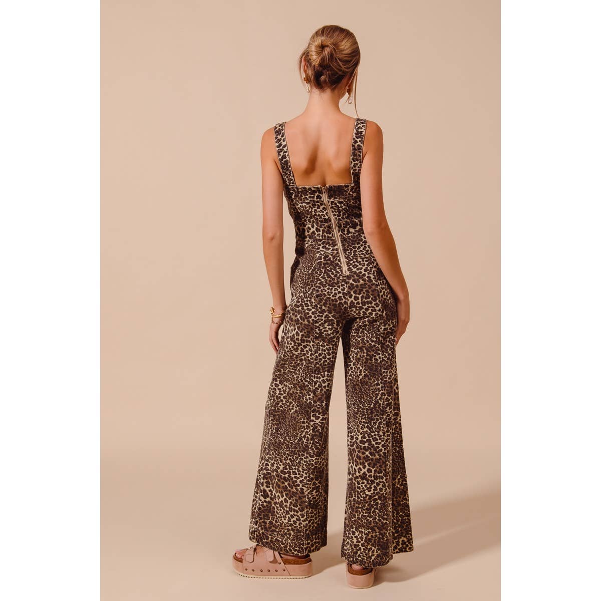 Leopard Denim Jumpsuit With Pockets