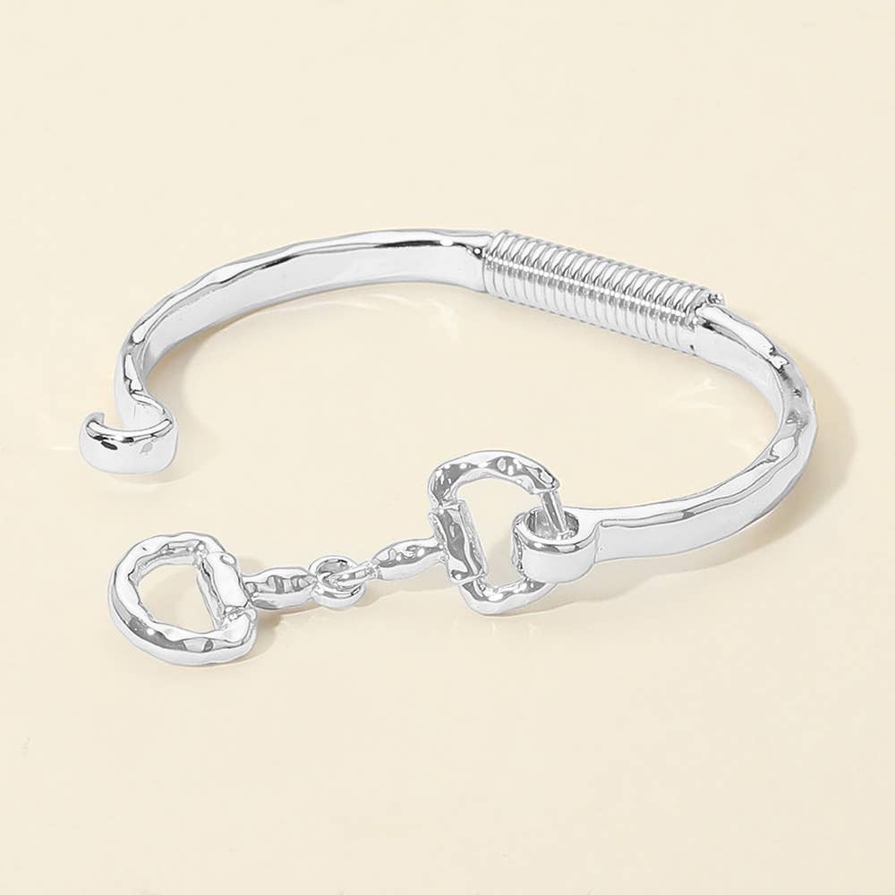 Hammered Metal Horsebit Accent Bangle Bracelet