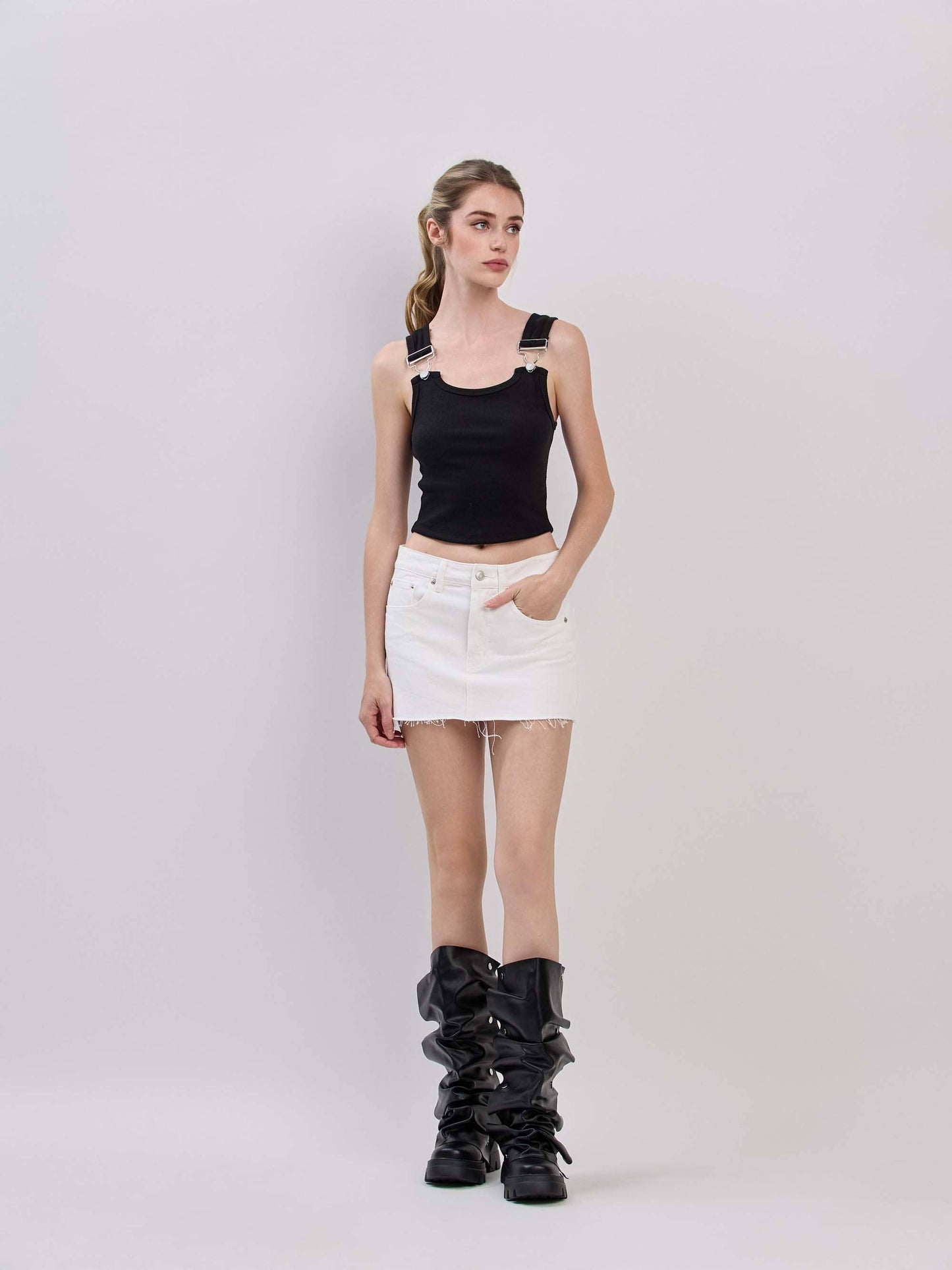 White Micro Denim Skirt