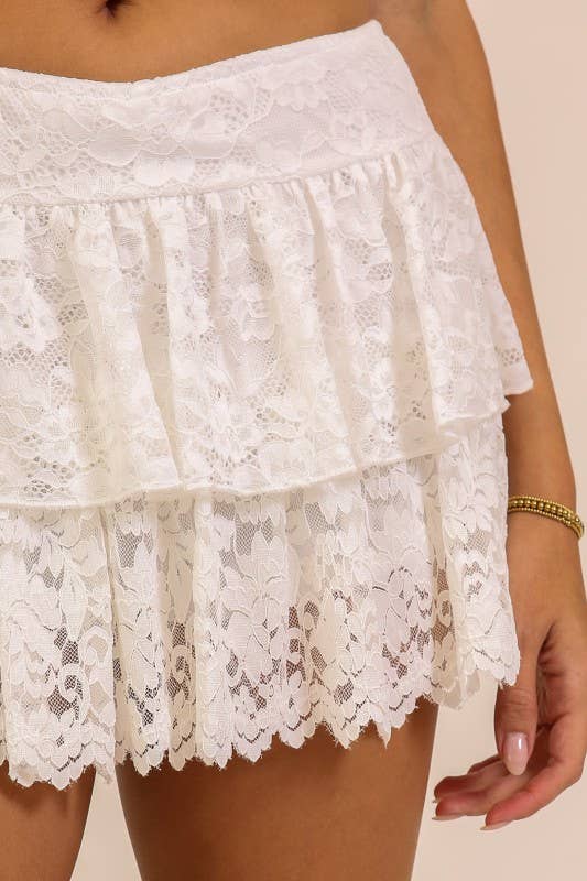 Lace Ruffle Mini Festival Skort