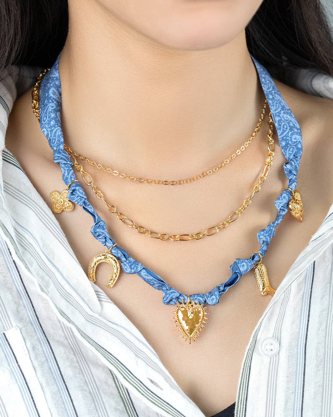 Stacked Denim Scarf Necklace