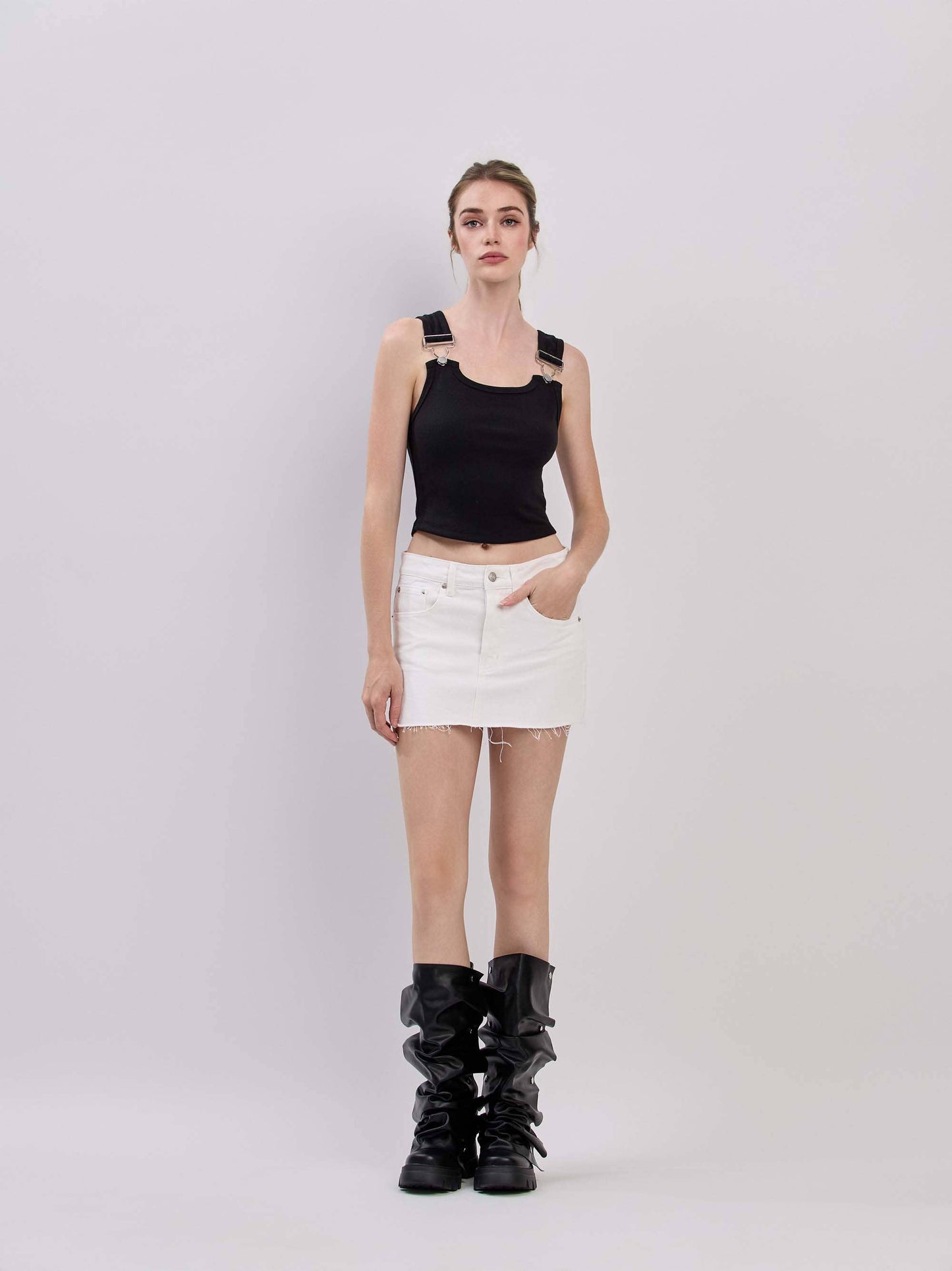 White Micro Denim Skirt