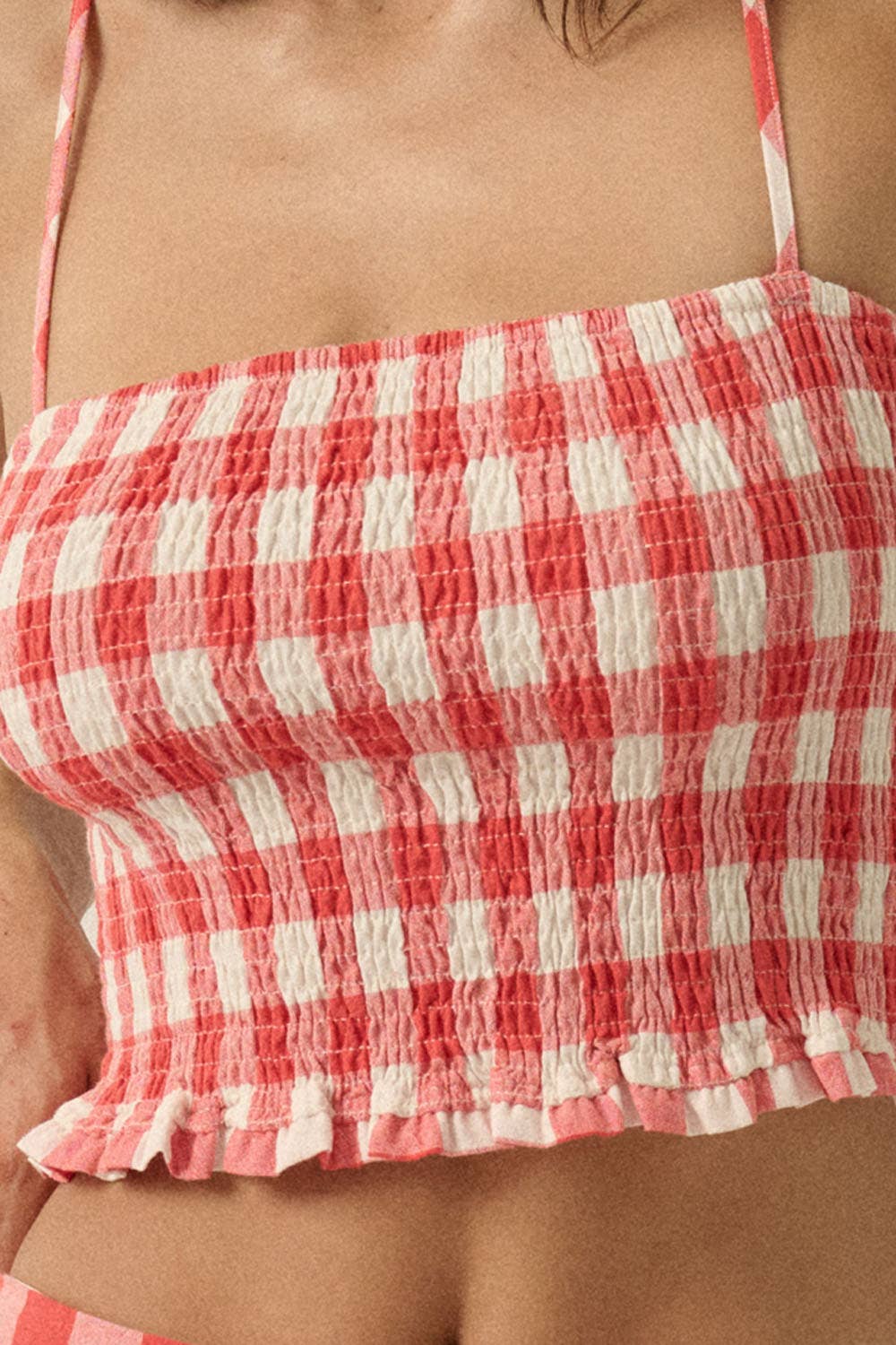 Gingham Smocked Crossback Tank