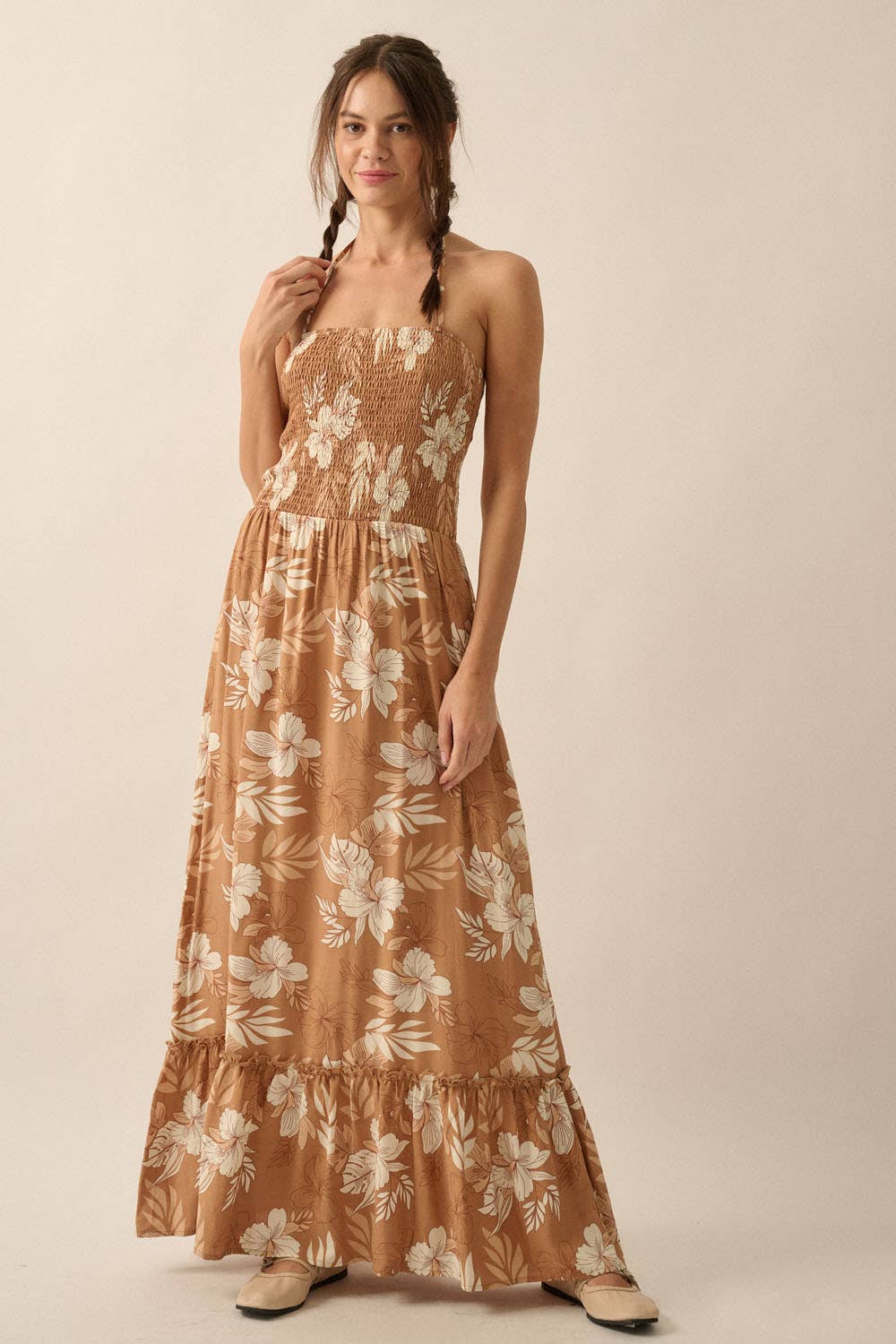 Floral Smocked Maxi Halter Dress