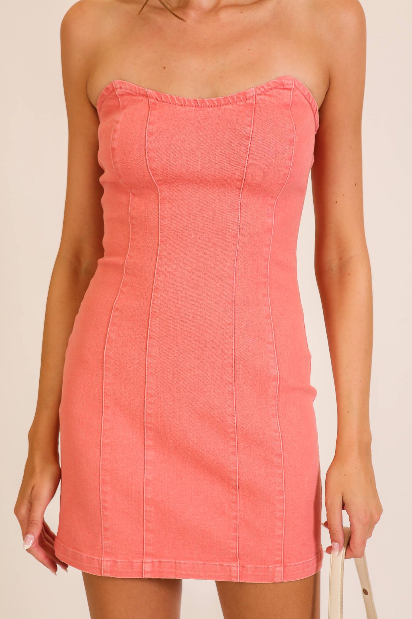 Strapless Peach Denim Stretch Dress