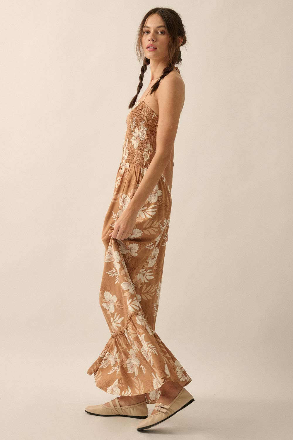 Floral Smocked Maxi Halter Dress