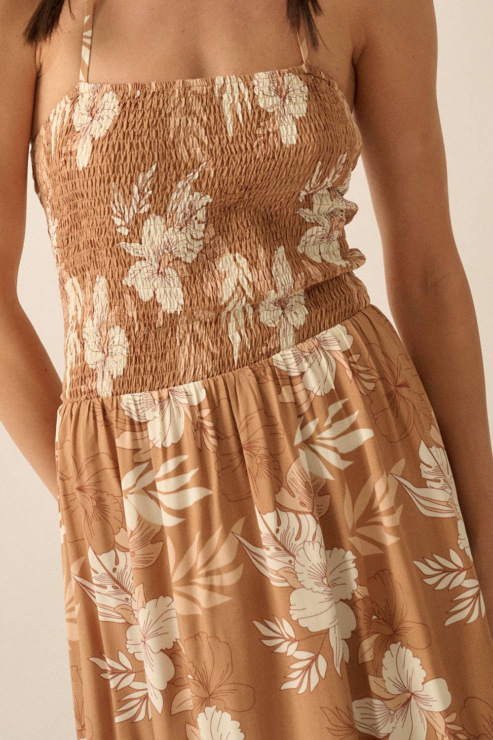 Floral Smocked Maxi Halter Dress
