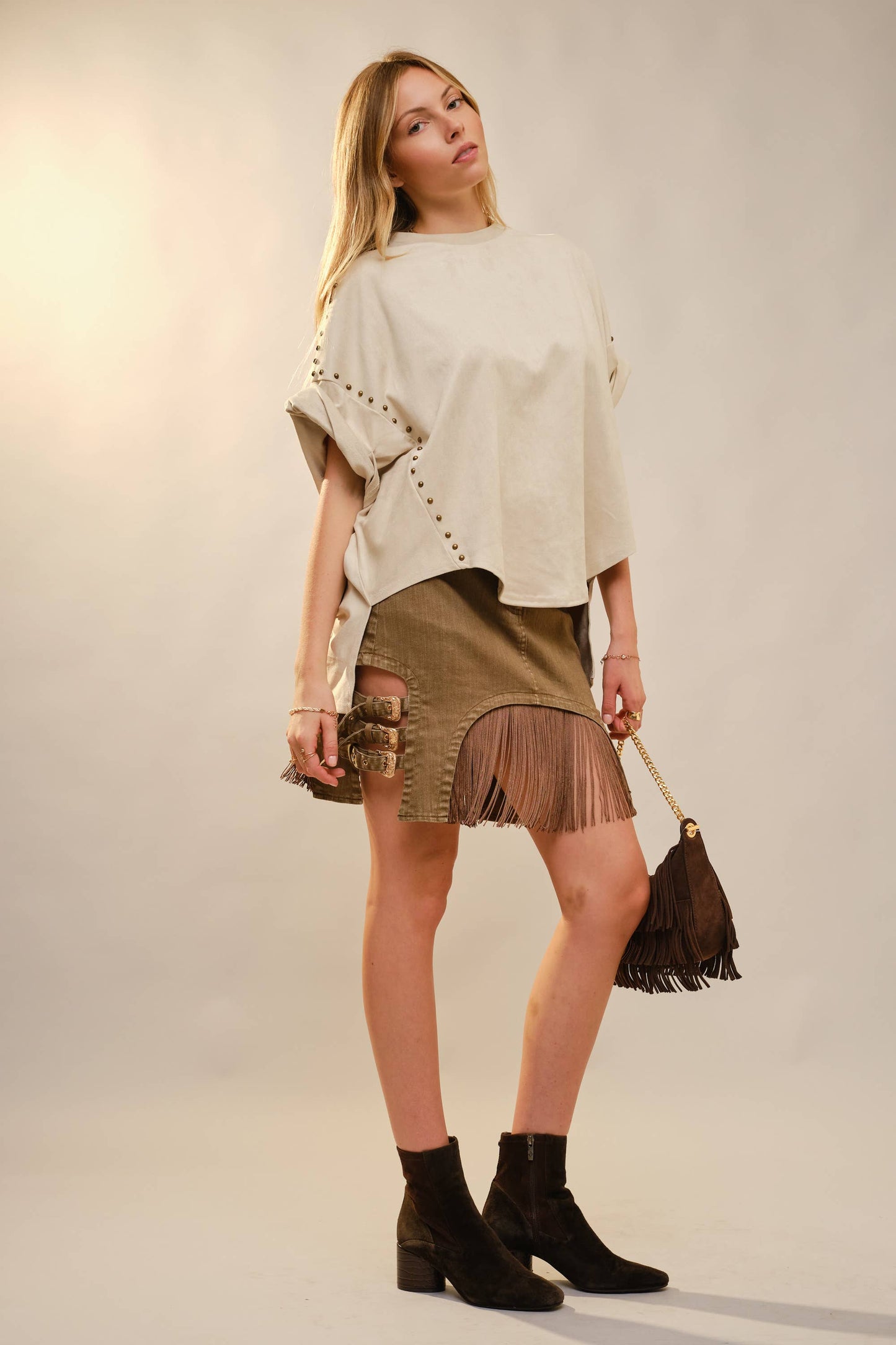 Studded Cream Oversized Top