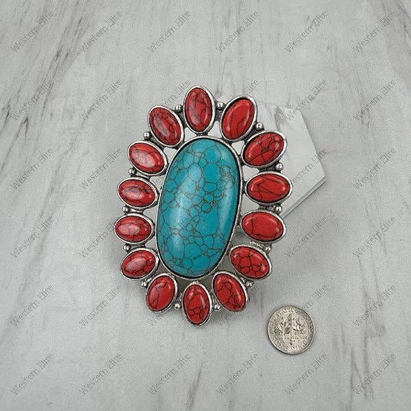 Blue And Pink Large Oval Stone Ring