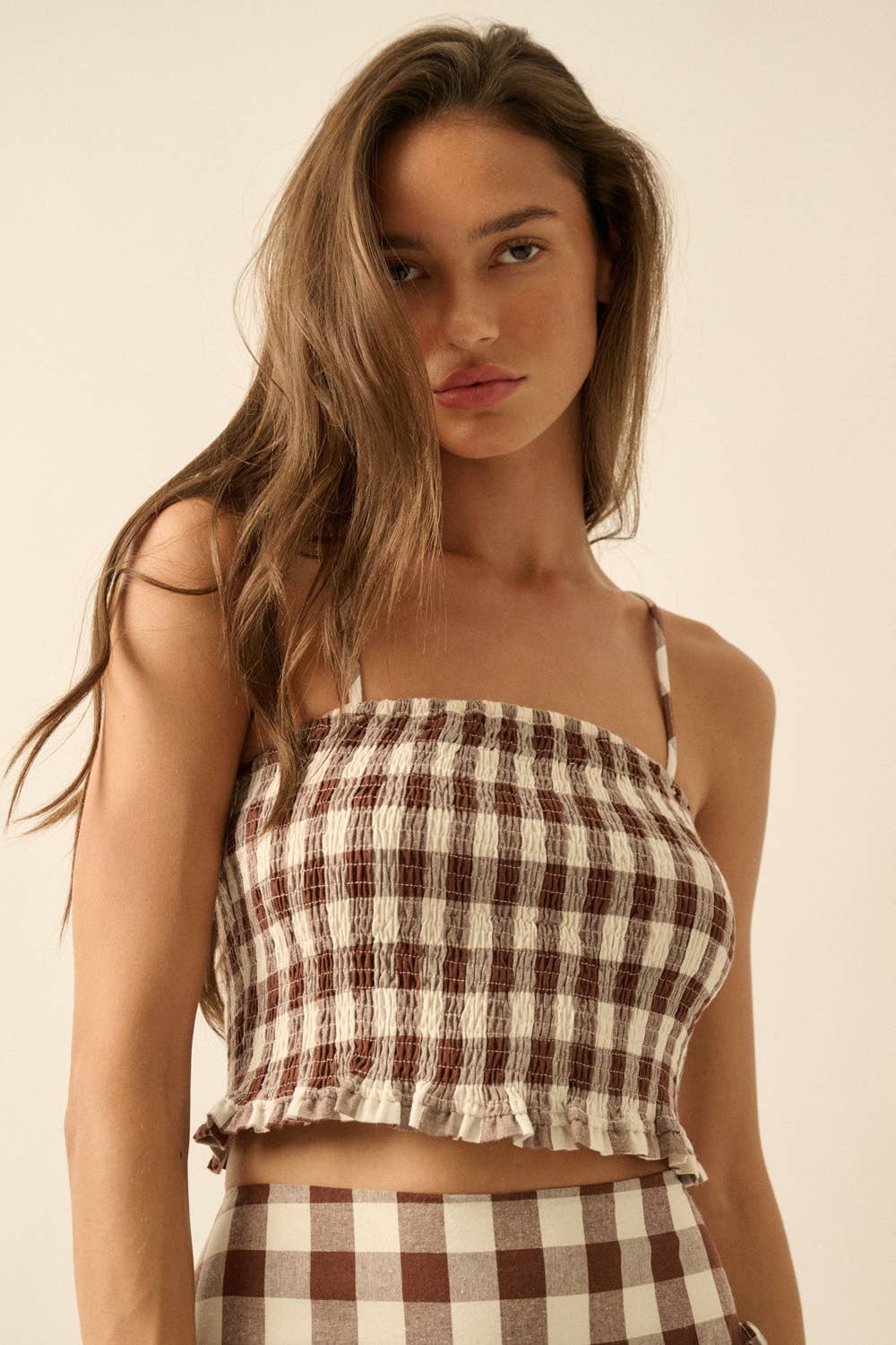 Gingham Smocked Crossback Tank