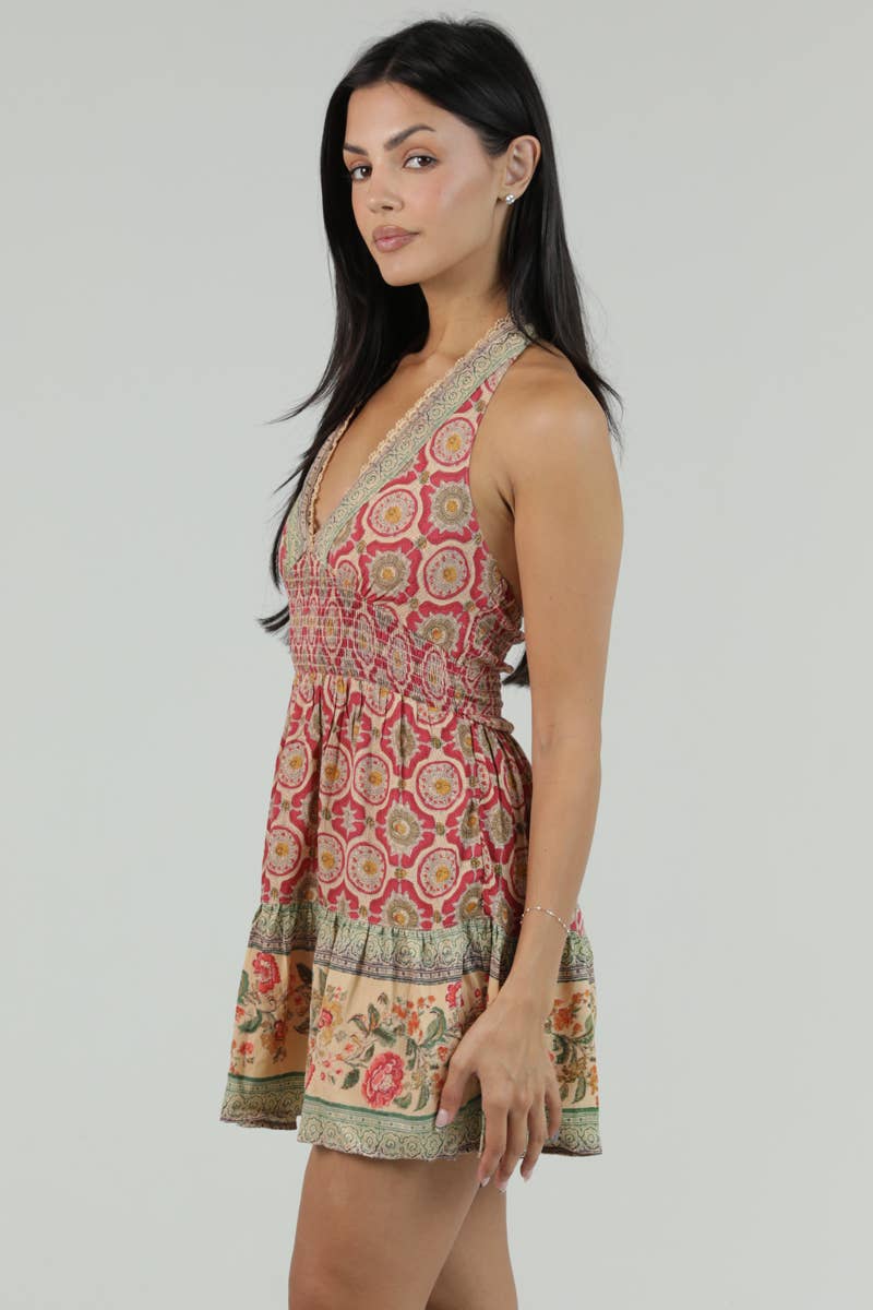 Boho Smocked Halter Dress