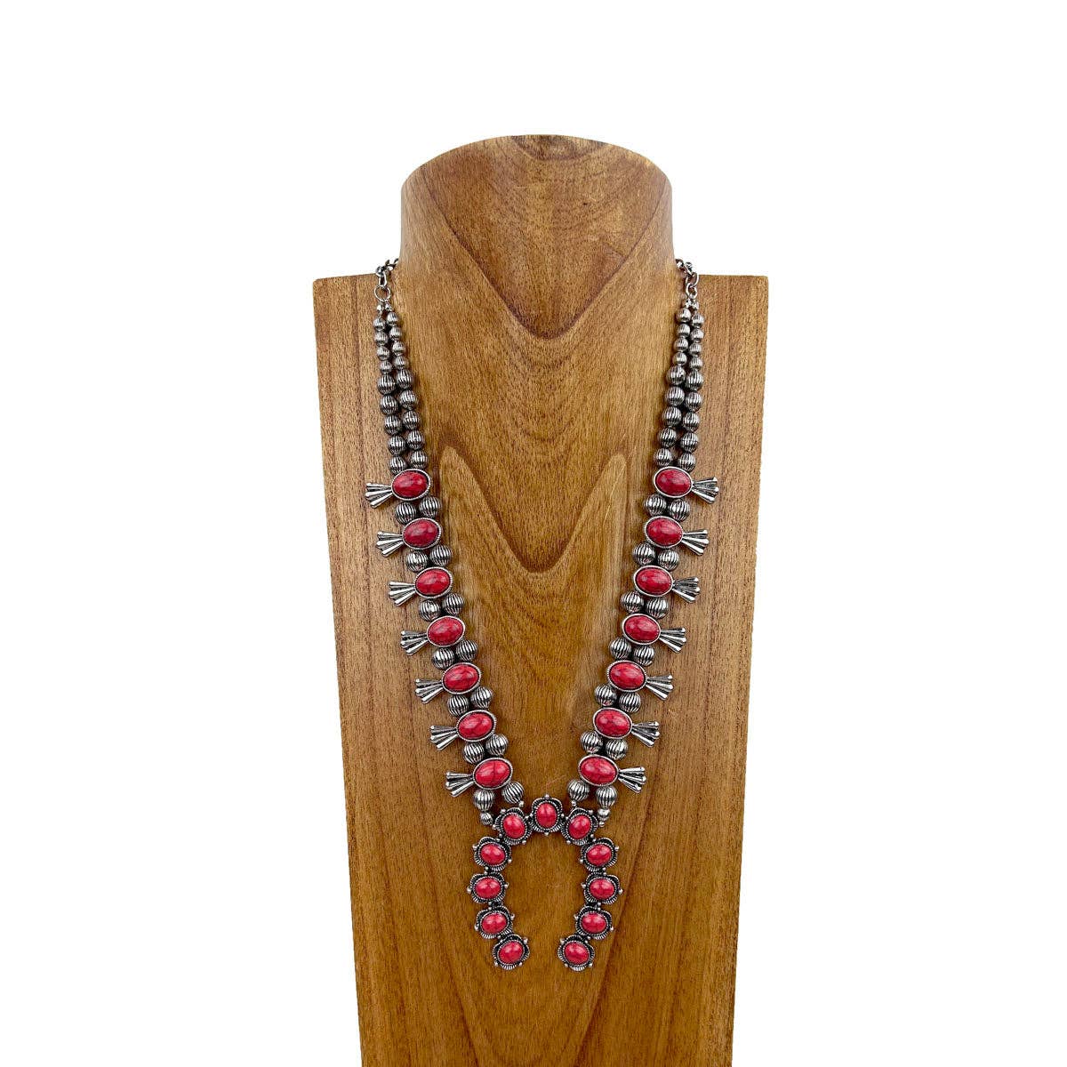 Red Stone Squash Blossom Necklace
