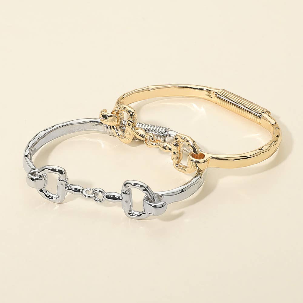 Hammered Metal Horsebit Accent Bangle Bracelet