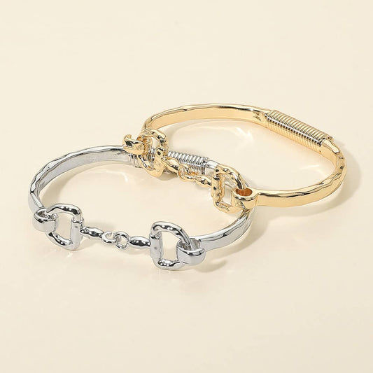 Hammered Metal Horsebit Accent Bangle Bracelet