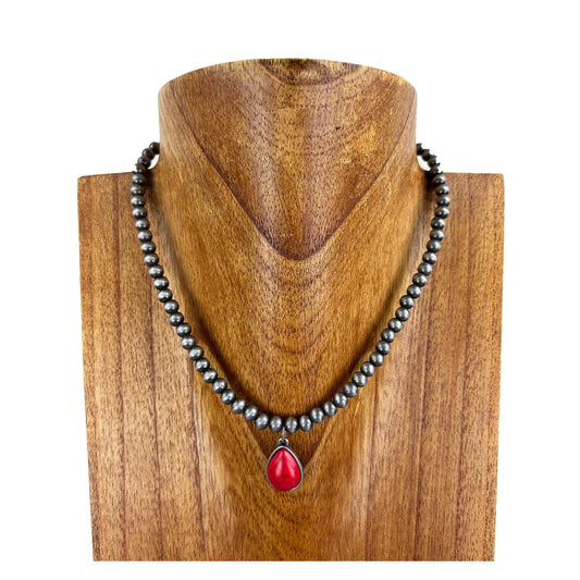 Navajo Pearl With Red Tear Drop Pendent