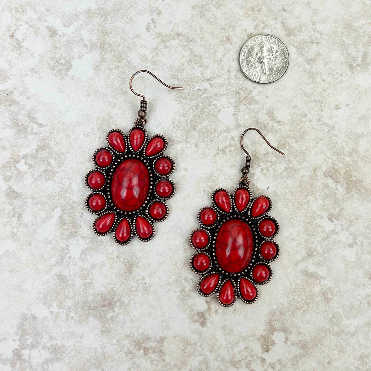 Copper And Red Concho Fishhook Earring