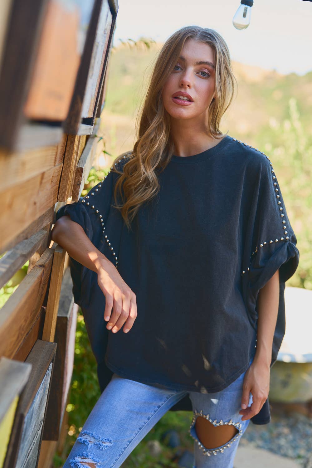 Studded Oversized Black Top