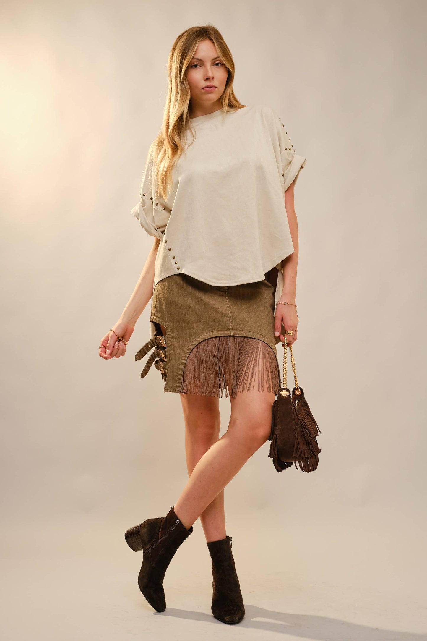 Studded Cream Oversized Top
