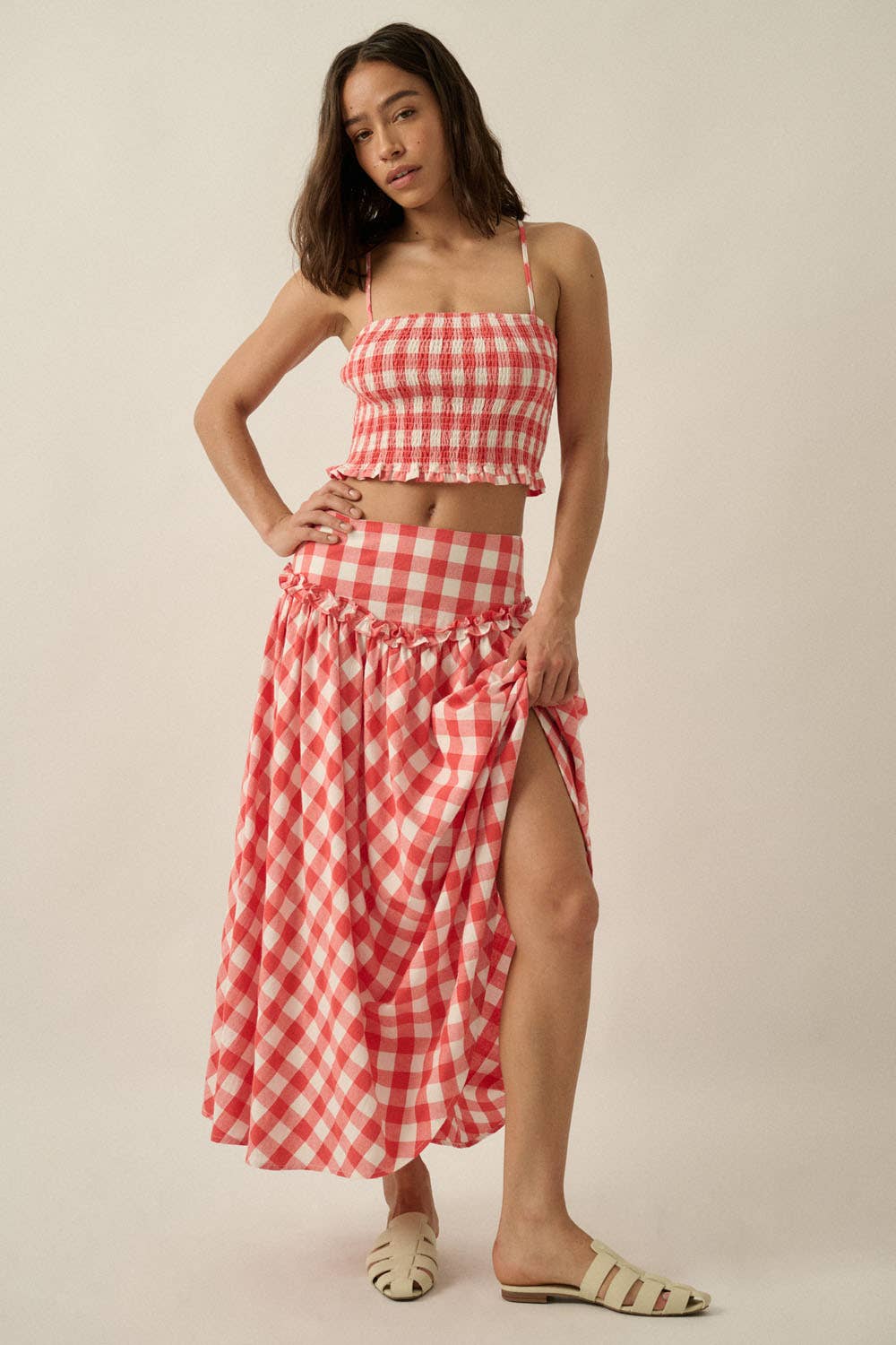 Gingham Smocked Crossback Tank