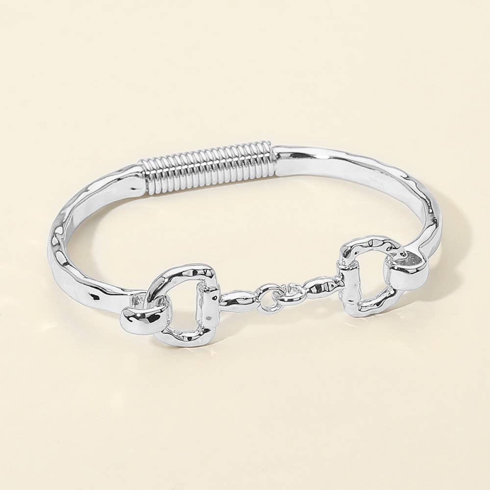 Hammered Metal Horsebit Accent Bangle Bracelet