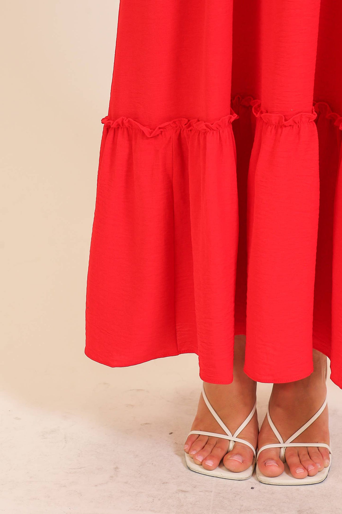 Strapless Boho Smocked Red Maxi Dress