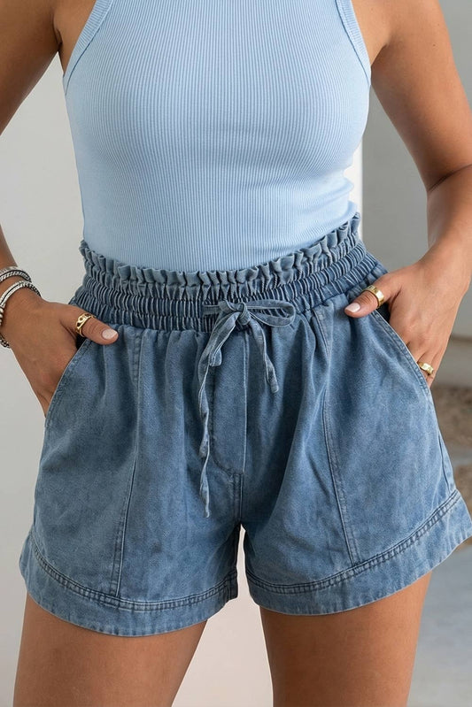 Dusk Blue Denim Tie Shorts