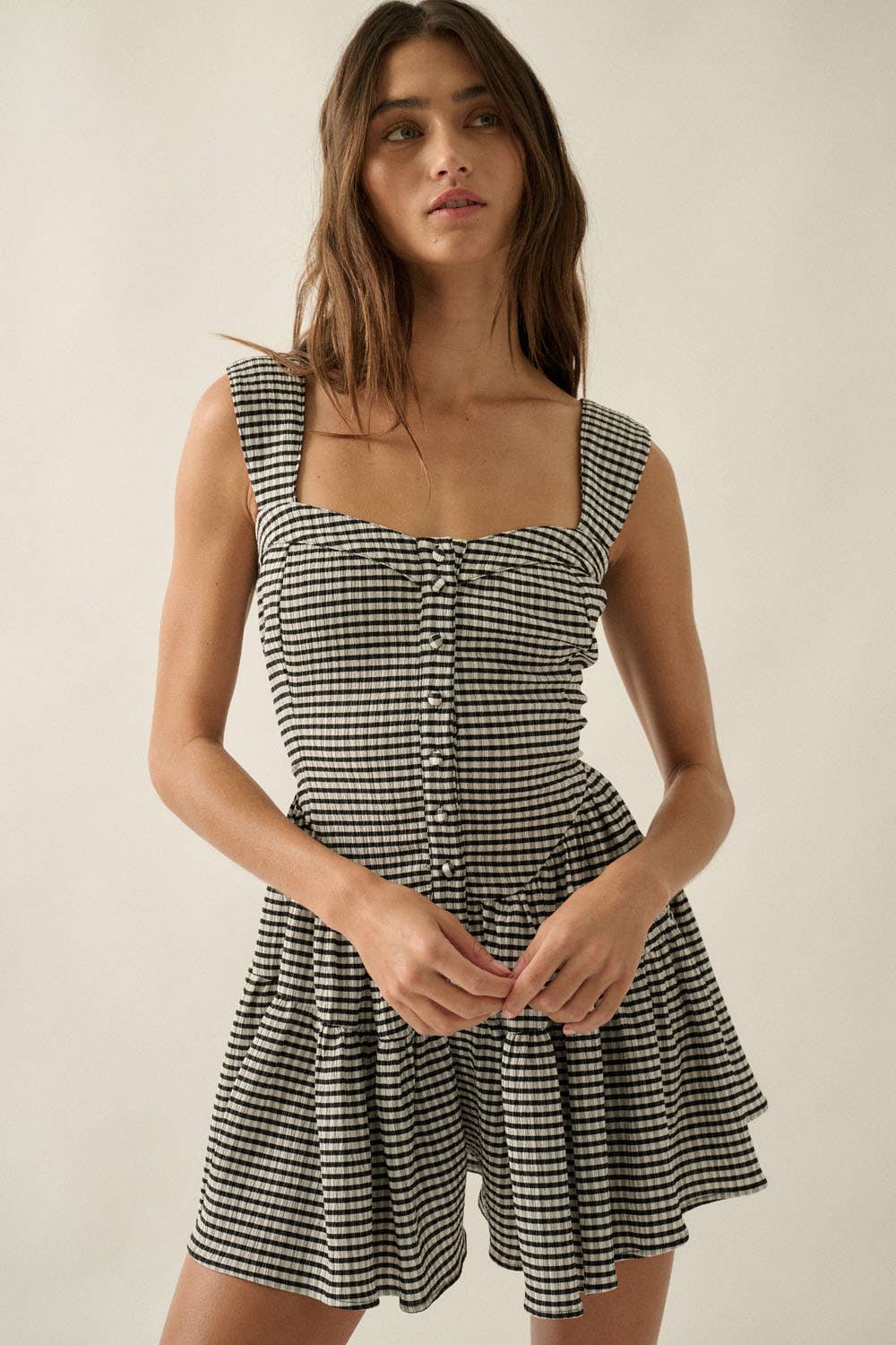 Gingham Flare Romper