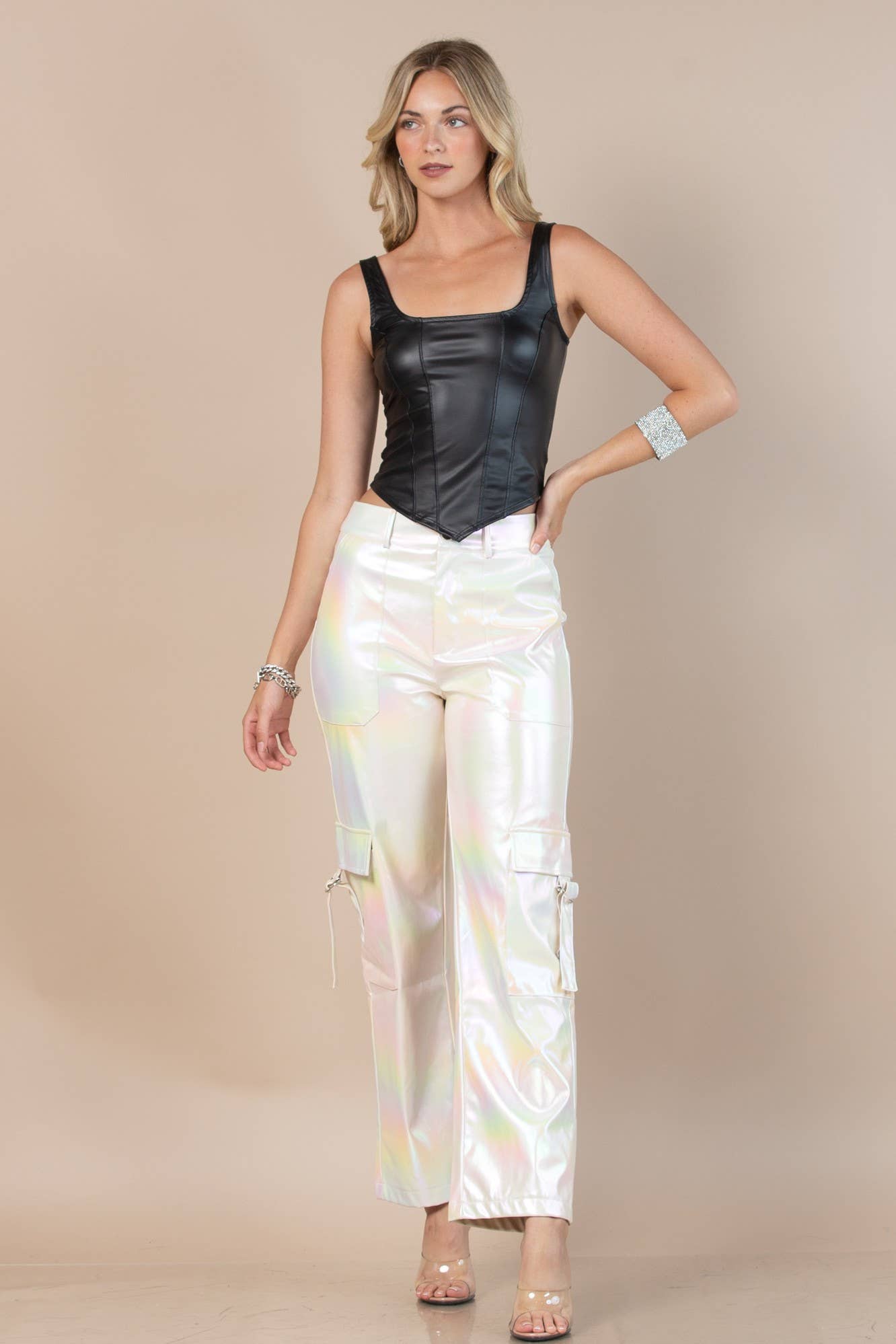 Faux Leather Square Neck Crop Top