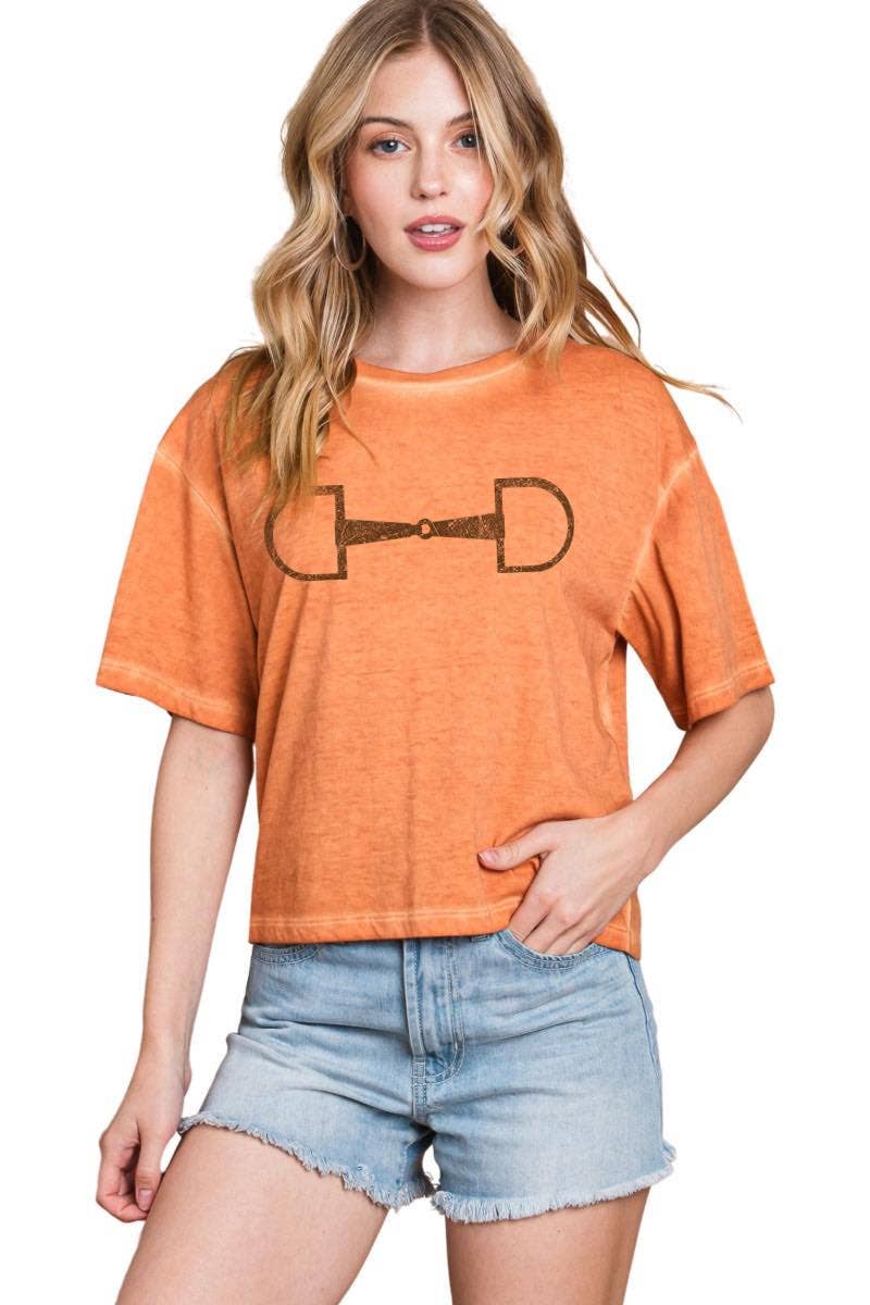 Horse Bit Western Graphic S/S Lunar Dye Faux Crop