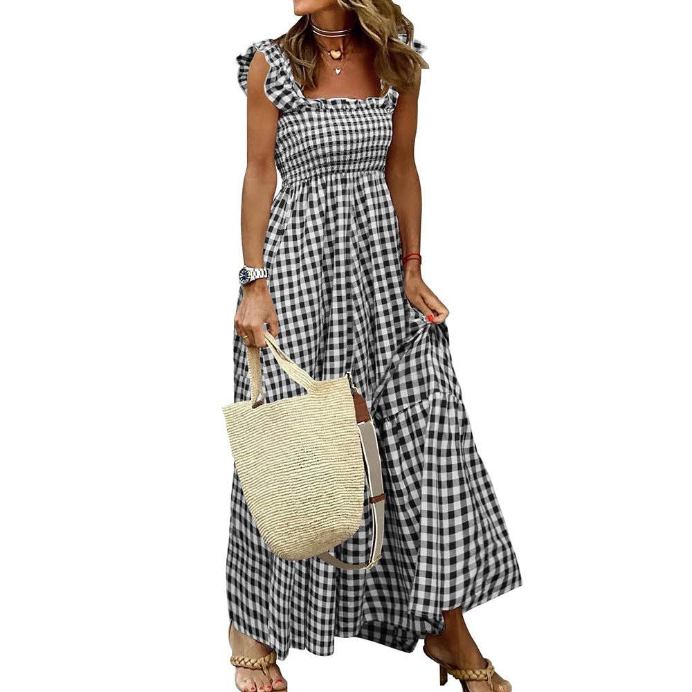 Gingham Check Smocked Maxi Dress