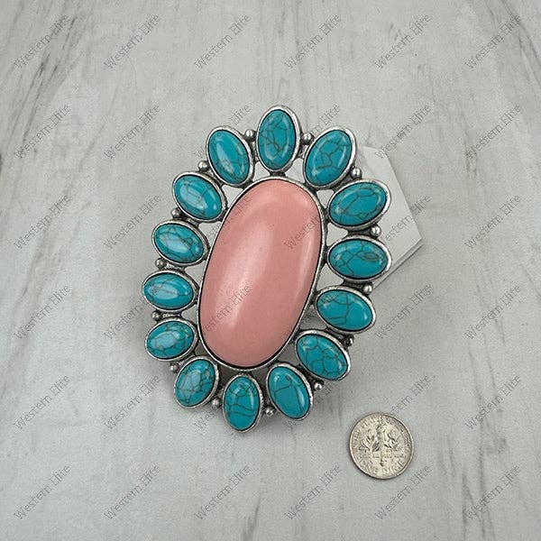 Blue And Pink Large Oval Stone Ring