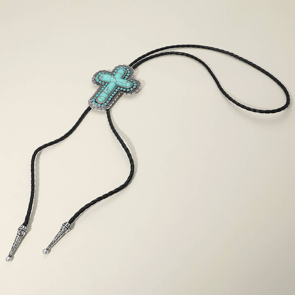 Western Turquoise Faux Leather Bolo Necklace