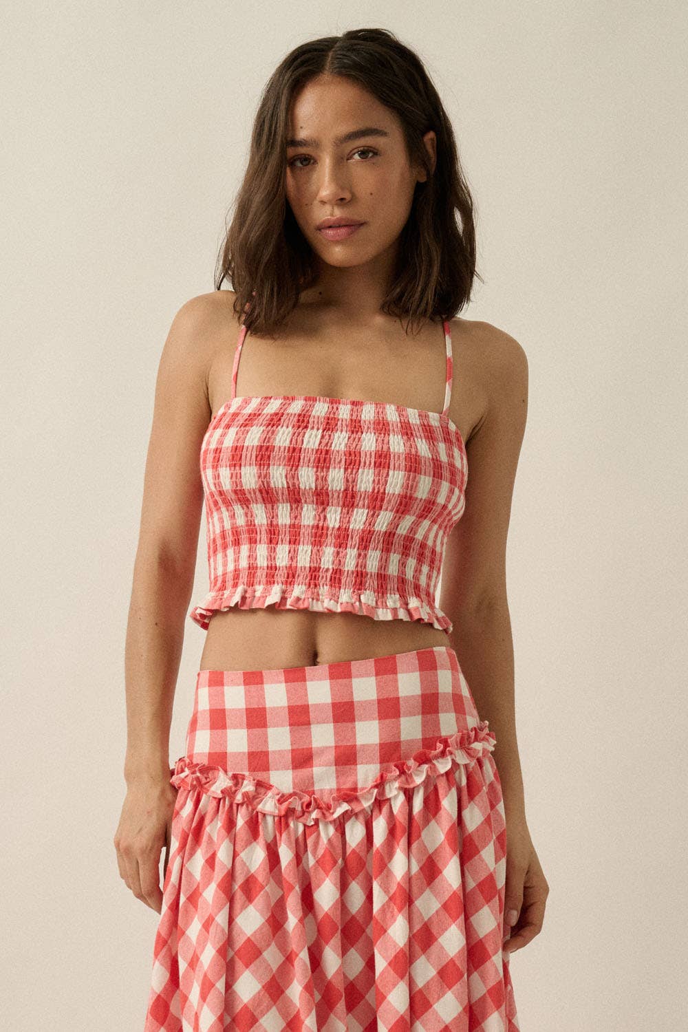 Gingham Smocked Crossback Tank