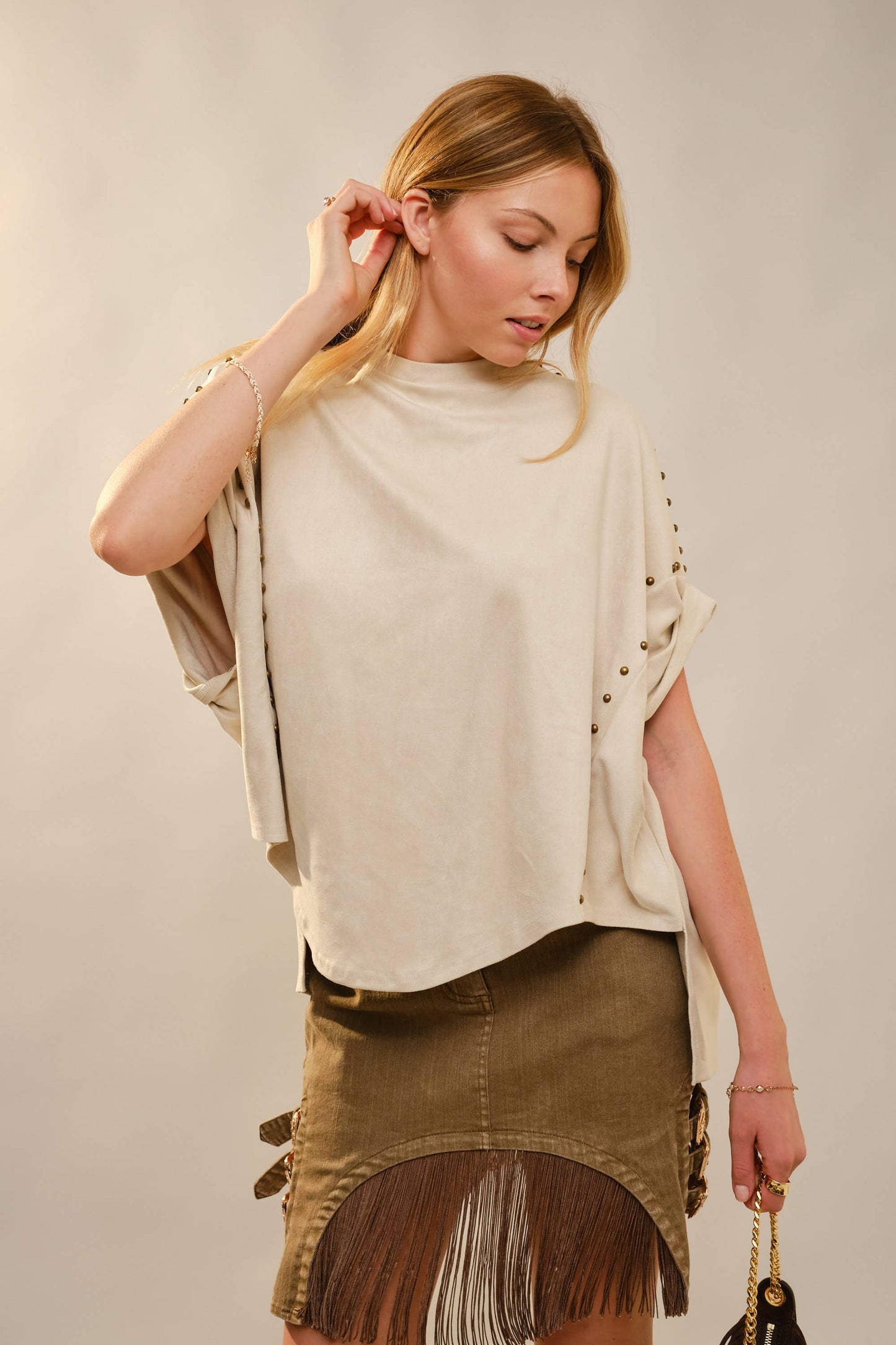 Studded Cream Oversized Top