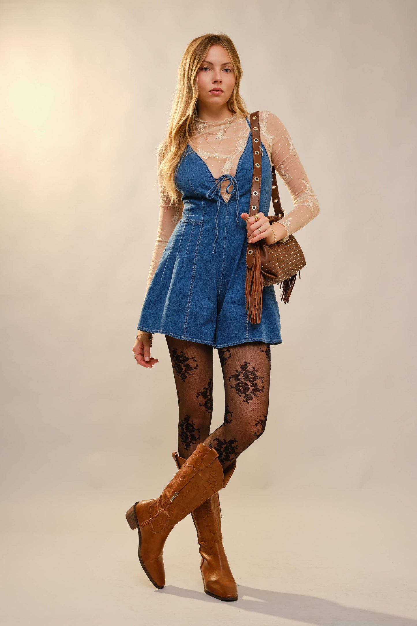 Vneck Dark Denim Romper