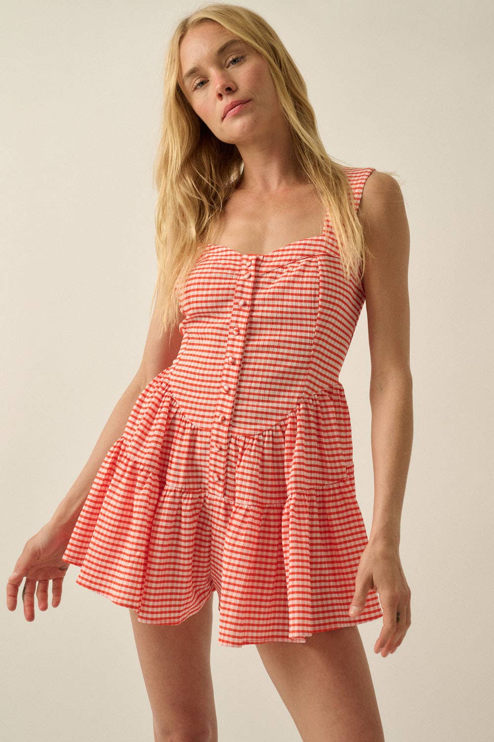 Gingham Flare Romper