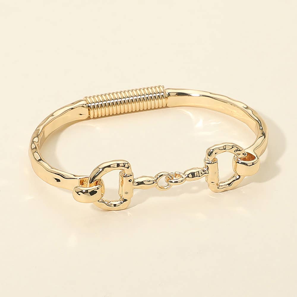 Hammered Metal Horsebit Accent Bangle Bracelet