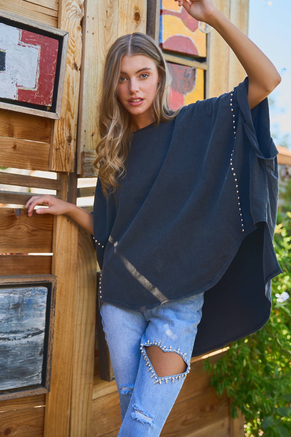 Studded Oversized Black Top