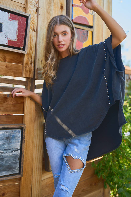 Studded Oversized Black Top