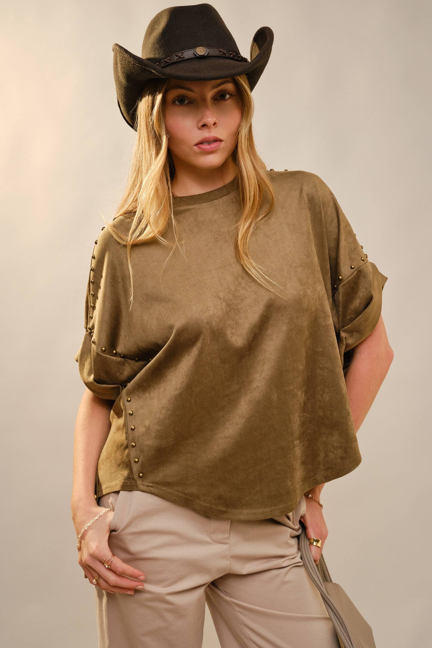 Studded Cream Oversized Top