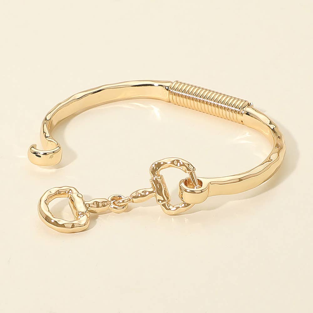 Hammered Metal Horsebit Accent Bangle Bracelet