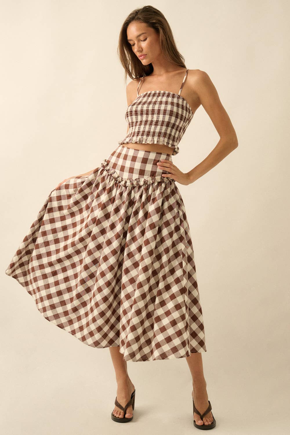 Gingham Smocked Crossback Tank