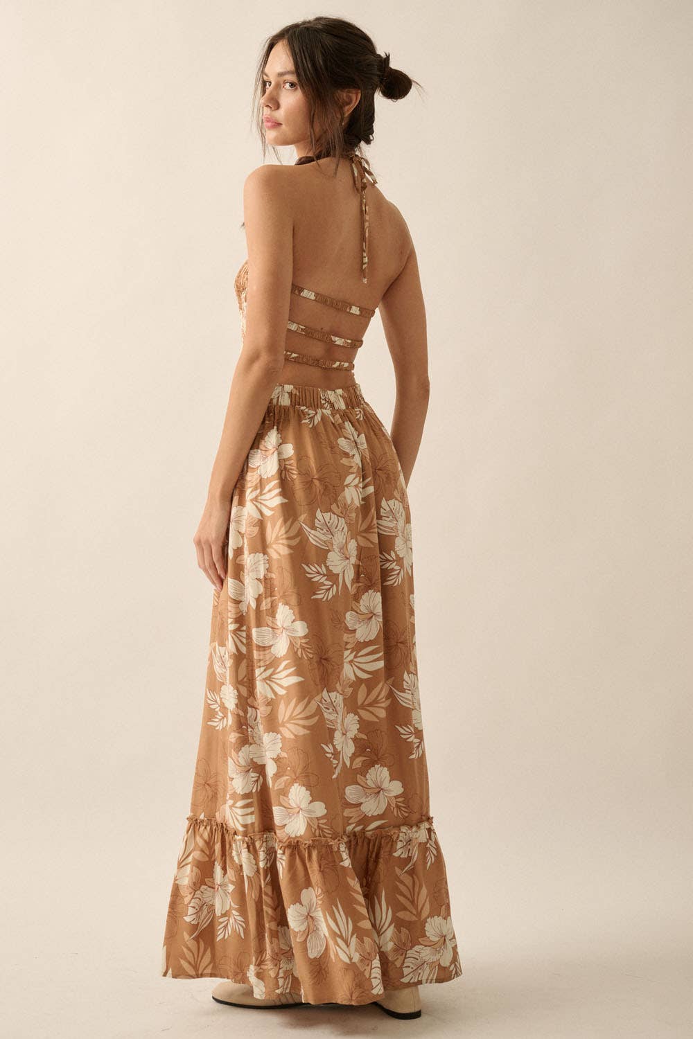 Floral Smocked Maxi Halter Dress