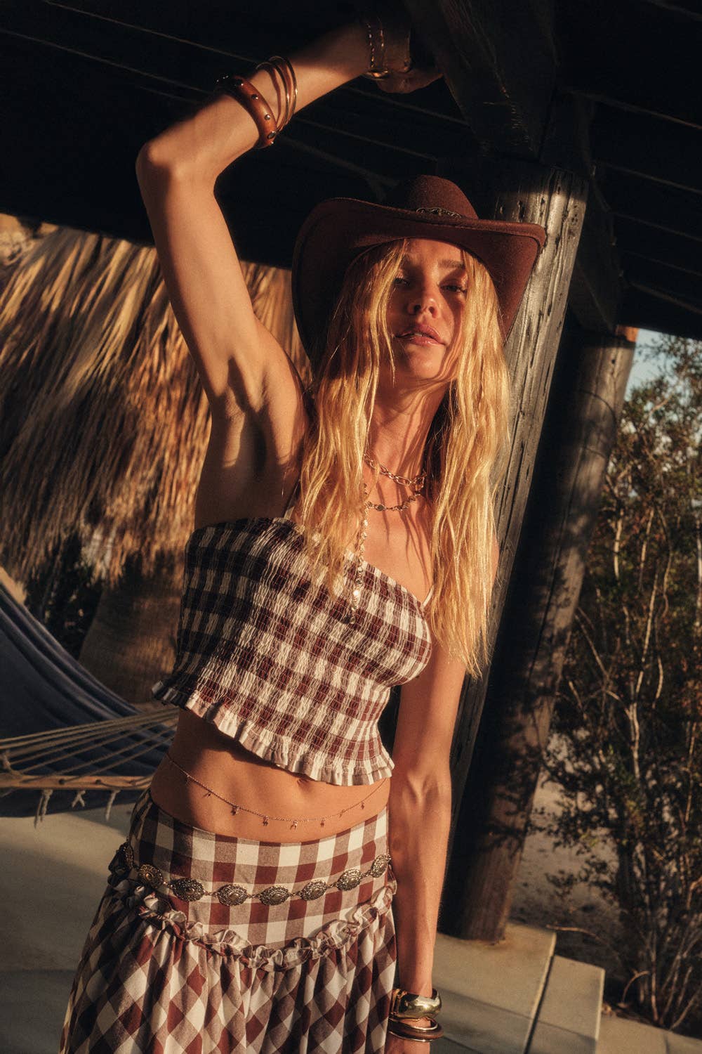Gingham Smocked Crossback Tank