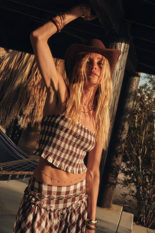 Gingham Smocked Crossback Tank