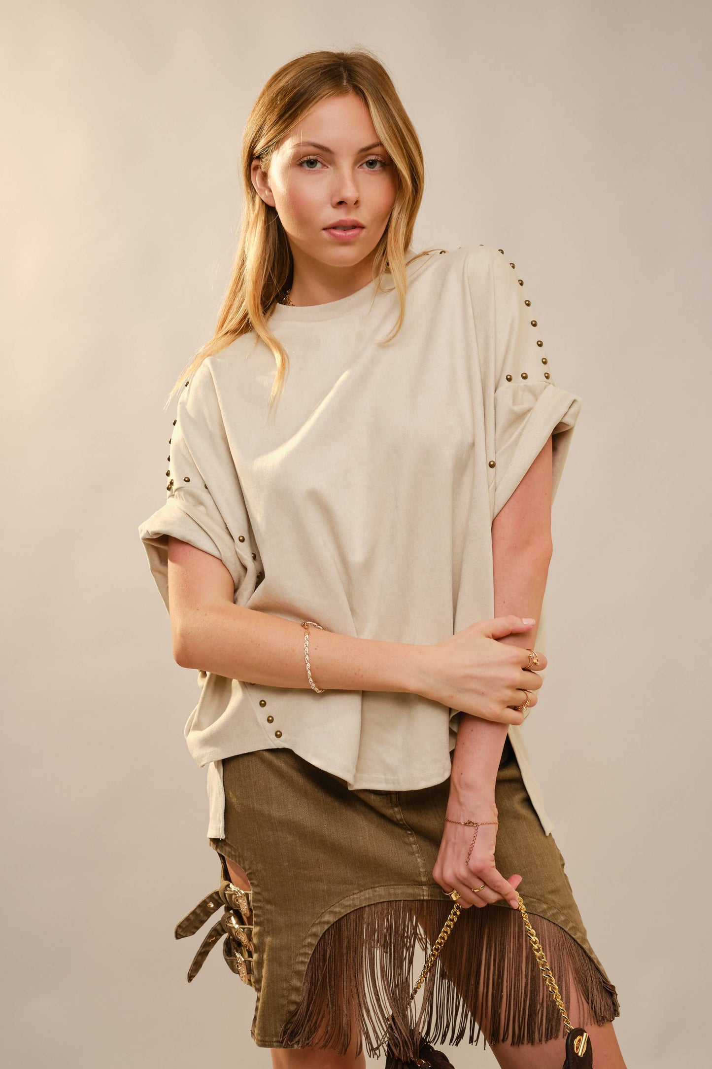 Studded Cream Oversized Top