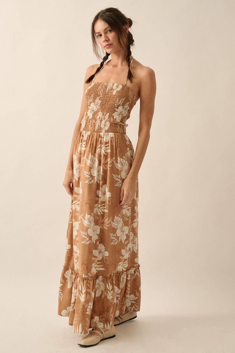 Floral Smocked Maxi Halter Dress