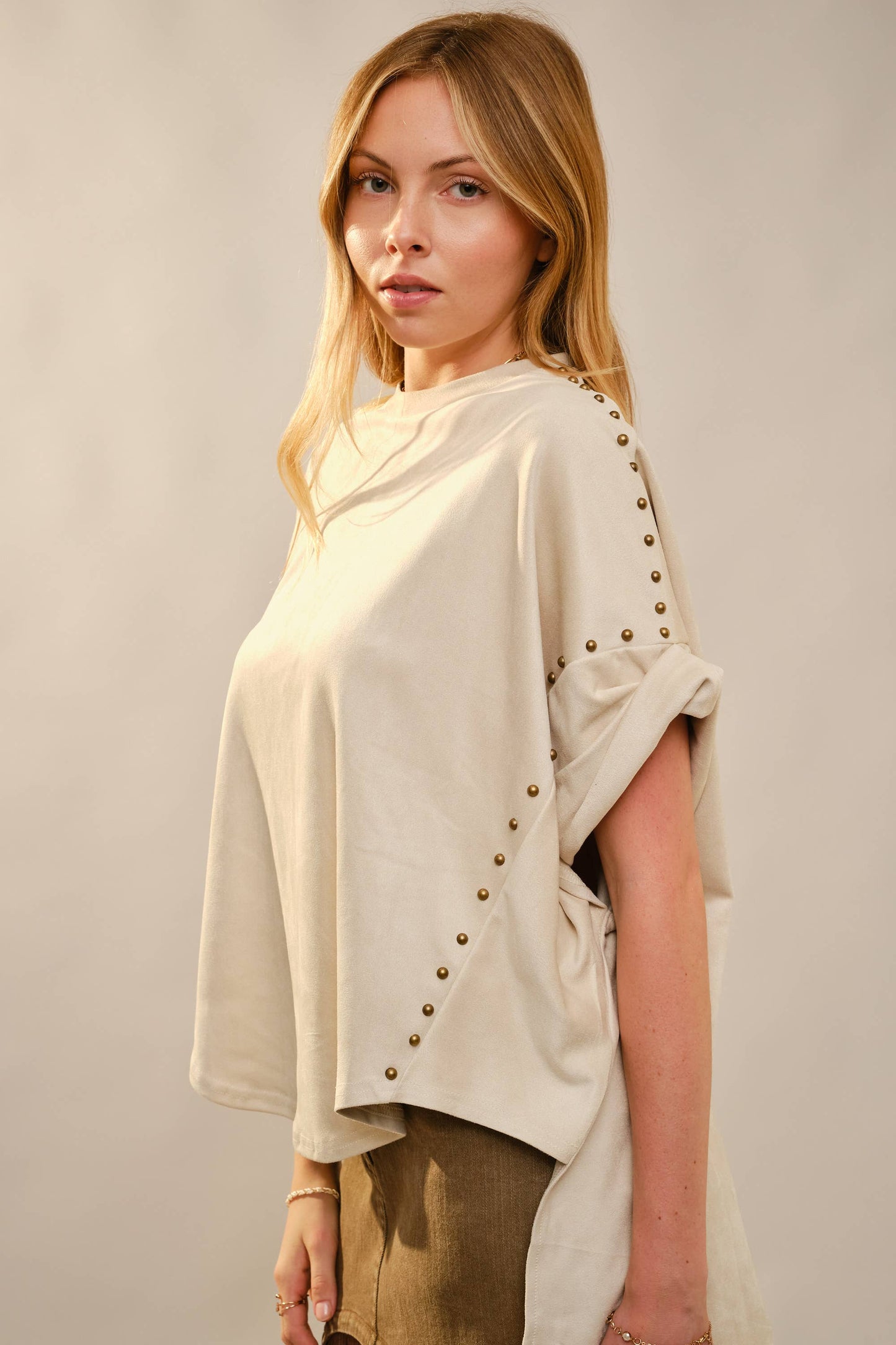 Studded Cream Oversized Top